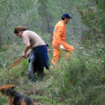 Uns voluntaris retiren la mala herba i esporguen els arbres a Bèrnia