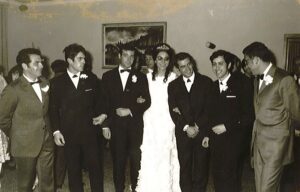 Jocs florals de Benissa de 1968. D'esq. a dret.: Pepe Borino,   Eugenio Capó,   Joan Josep Cardona,   Pepa Frau, Secundino Ferrer, Paco Arjona i Pepe Ribera.