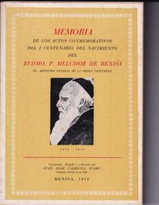 Portada del llibre commemoratiu del I Centenari del Pare Melchor de Benissa
